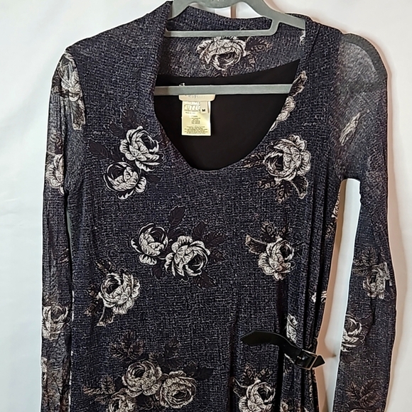 Fuzzi  Womens Multicolor Floral Italian Lined Long Sleeve Tule Shift Dress Sz M - Picture 3 of 8